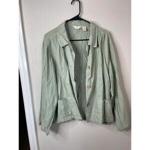 J. Jill Sage Green Linen Blend Button Front Chore Jacket Size Medium Coastal